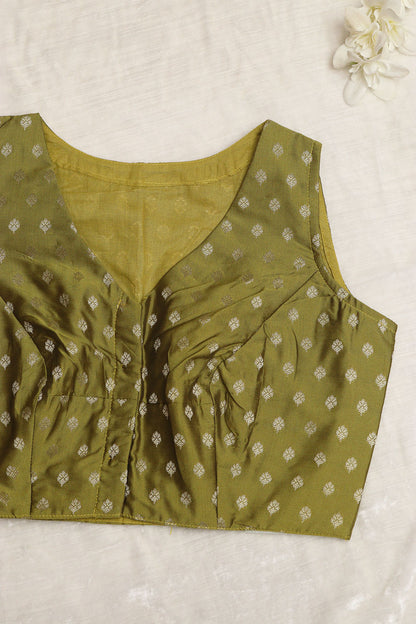 Green Banarasi Silk Small Booti Design Non Padded Blouse - Luxurion World