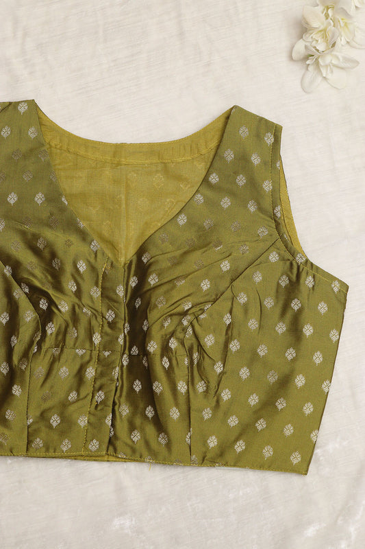 Green Banarasi Silk Small Booti Design Non Padded Blouse - Luxurion World