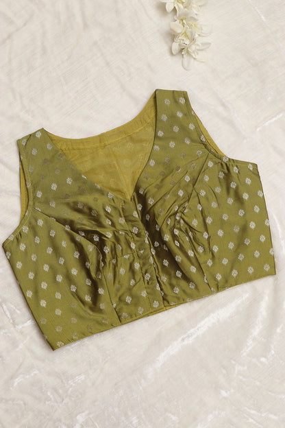 Green Banarasi Silk Small Booti Design Non Padded Blouse - Luxurion World