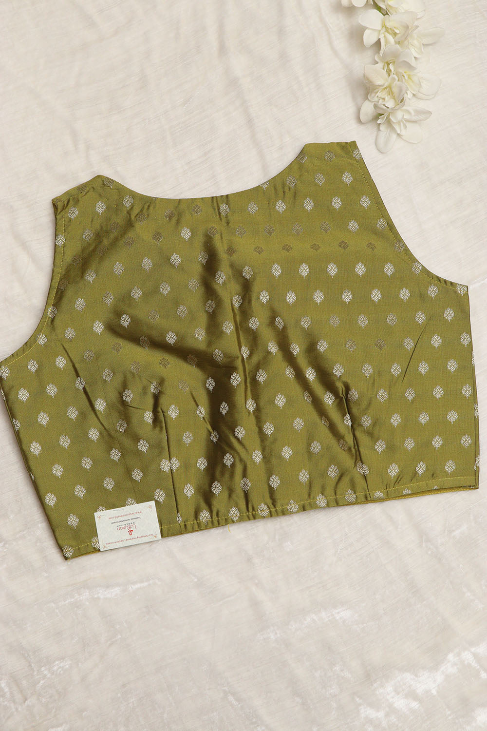 Green Banarasi Silk Small Booti Design Non Padded Blouse - Luxurion World