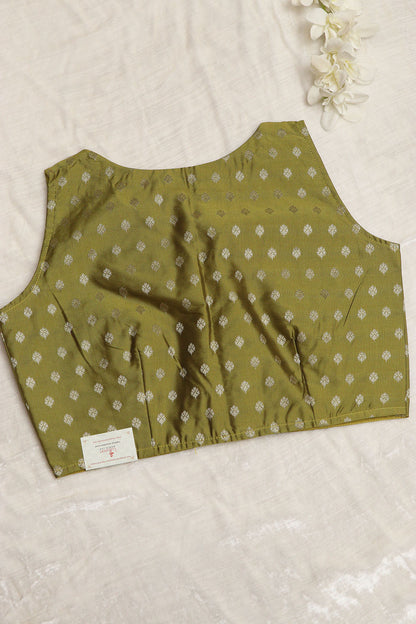 Green Banarasi Silk Small Booti Design Non Padded Blouse - Luxurion World