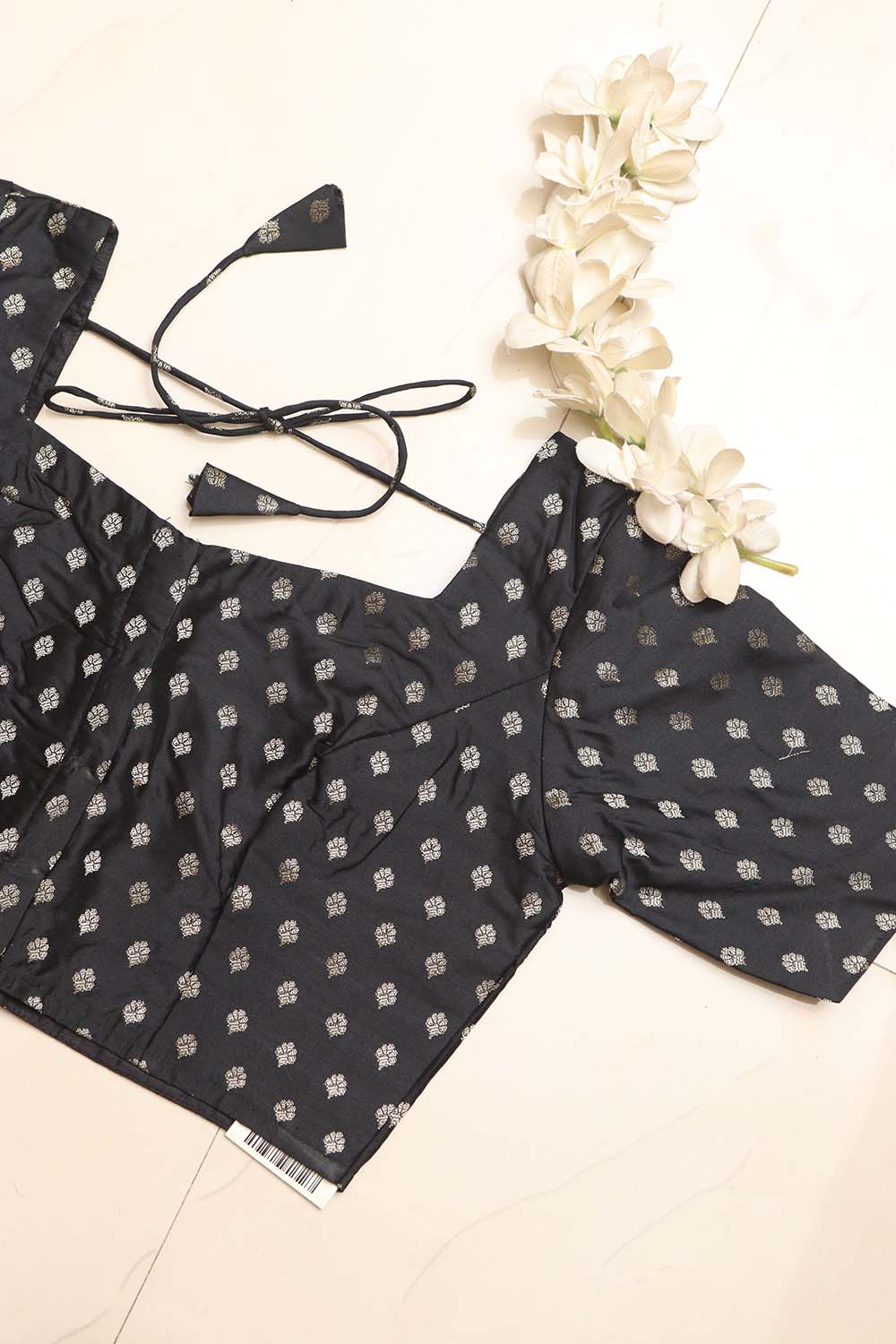 Elegant Black Banarasi Silk Small Booti Design Non Padded Blouse - Luxurion World