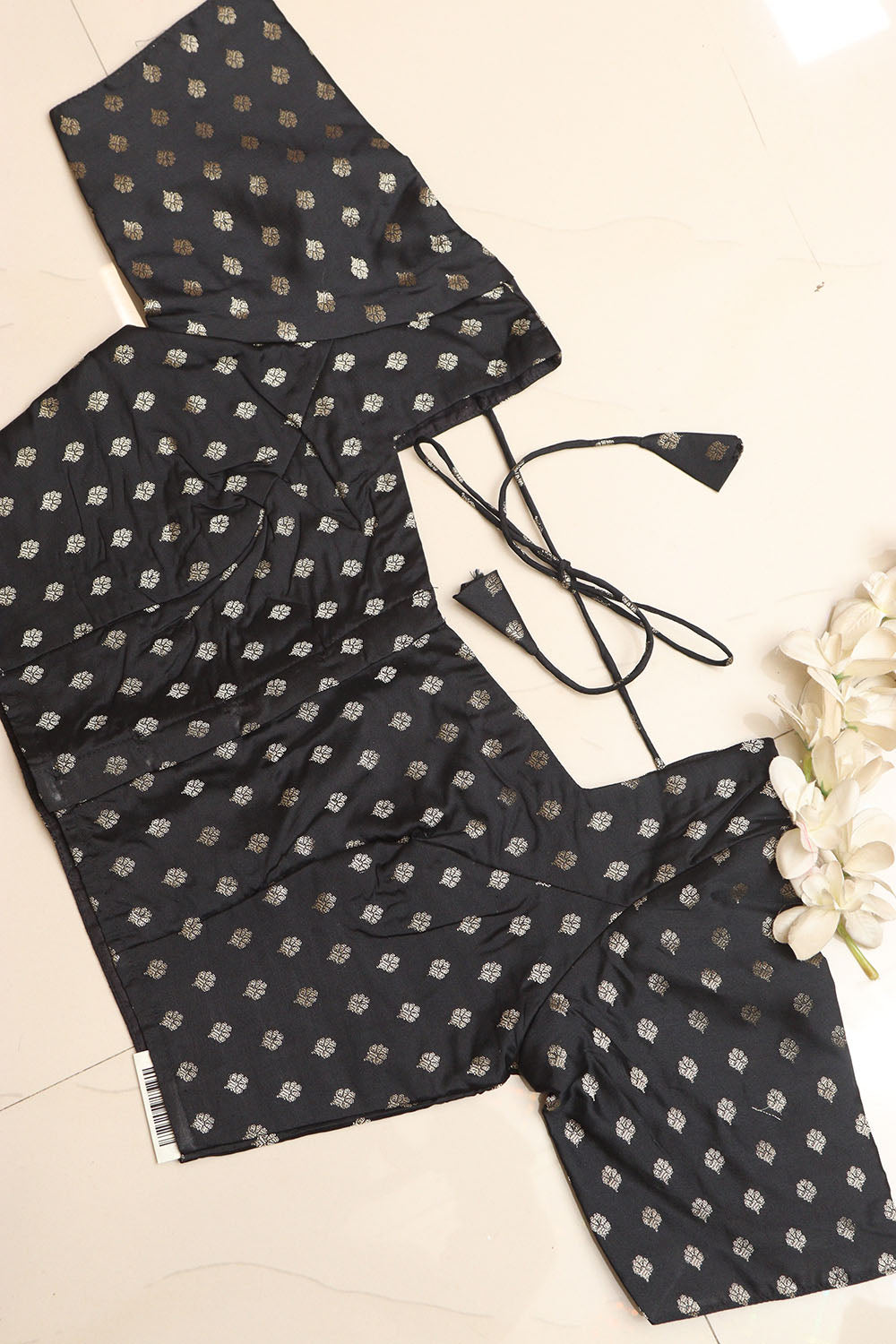 Elegant Black Banarasi Silk Small Booti Design Non Padded Blouse - Luxurion World