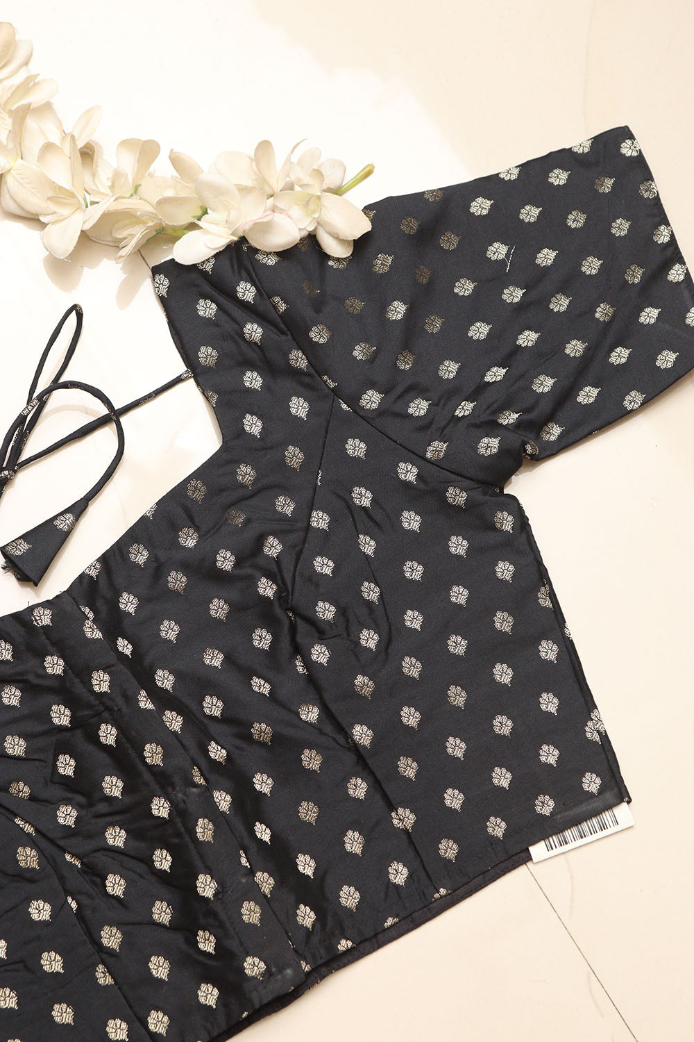 Elegant Black Banarasi Silk Small Booti Design Non Padded Blouse - Luxurion World