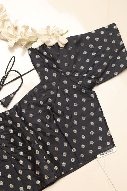 Elegant Black Banarasi Silk Small Booti Design Non Padded Blouse - Luxurion World