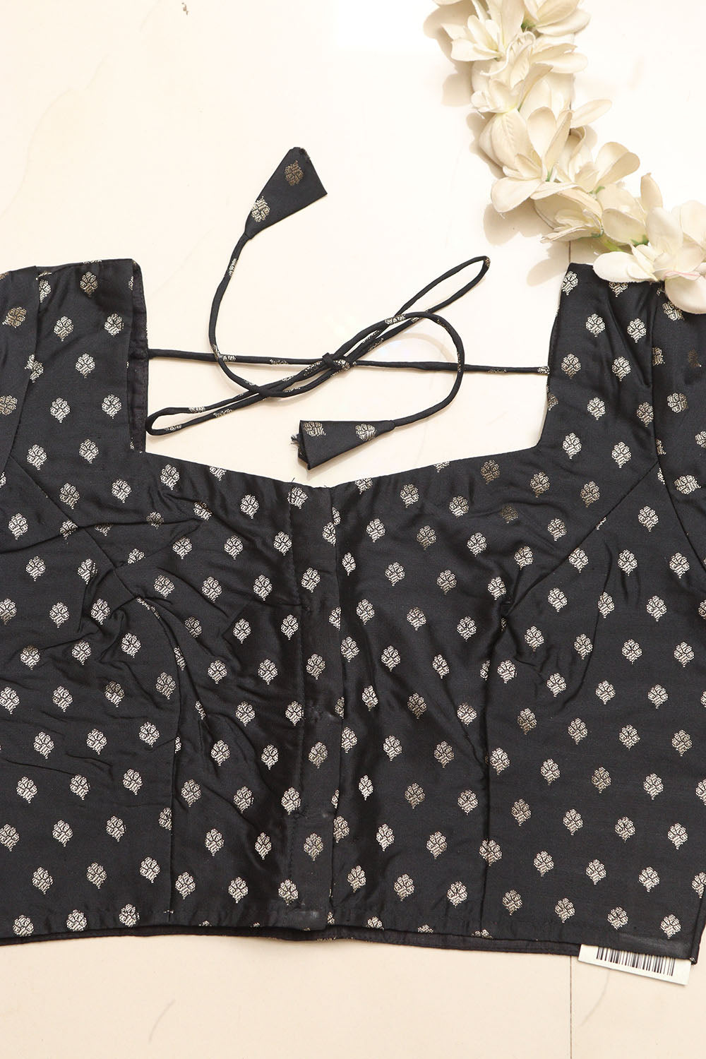 Elegant Black Banarasi Silk Small Booti Design Non Padded Blouse - Luxurion World