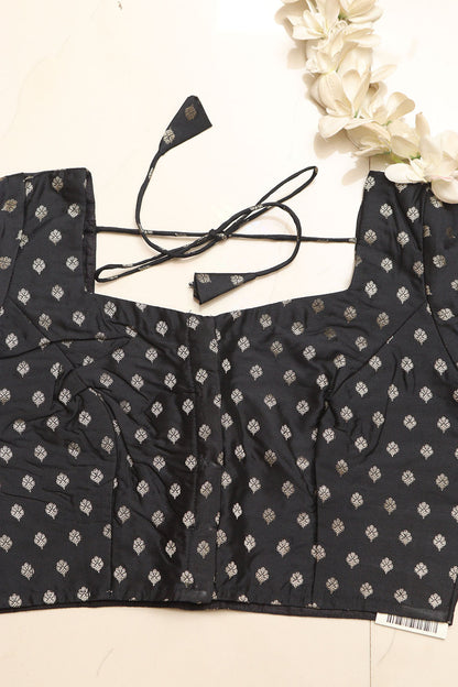 Elegant Black Banarasi Silk Small Booti Design Non Padded Blouse - Luxurion World