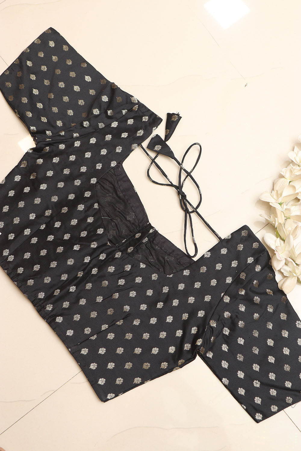 Elegant Black Banarasi Silk Small Booti Design Non Padded Blouse - Luxurion World