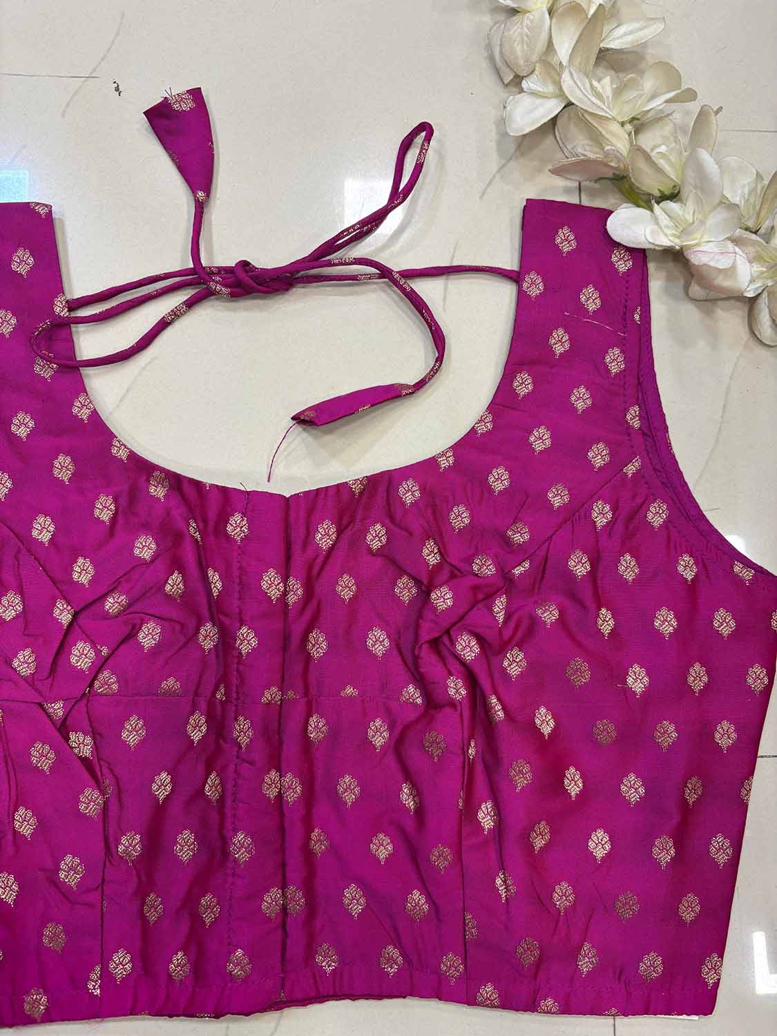 Elegant Pink Banarasi Silk Small Booti Design Non Padded Blouse - Luxurion World