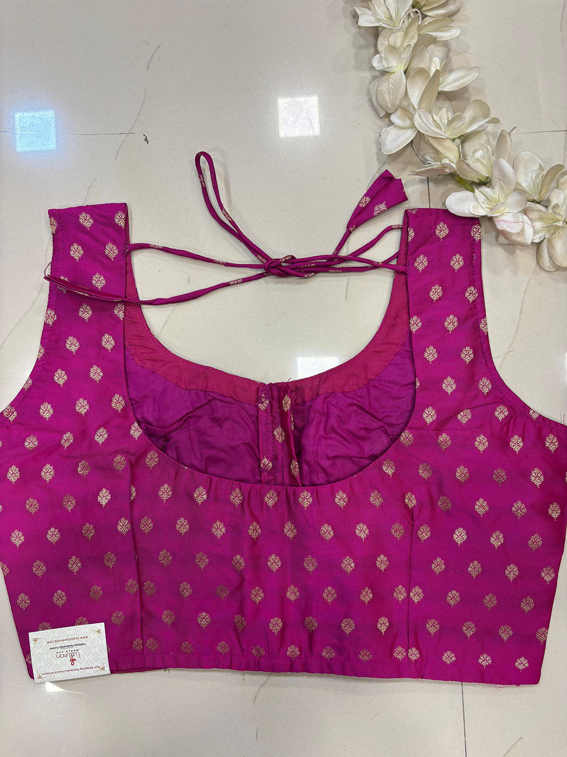 Elegant Pink Banarasi Silk Small Booti Design Non Padded Blouse - Luxurion World