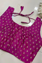 Elegant Pink Banarasi Silk Small Booti Design Non Padded Blouse - Luxurion World
