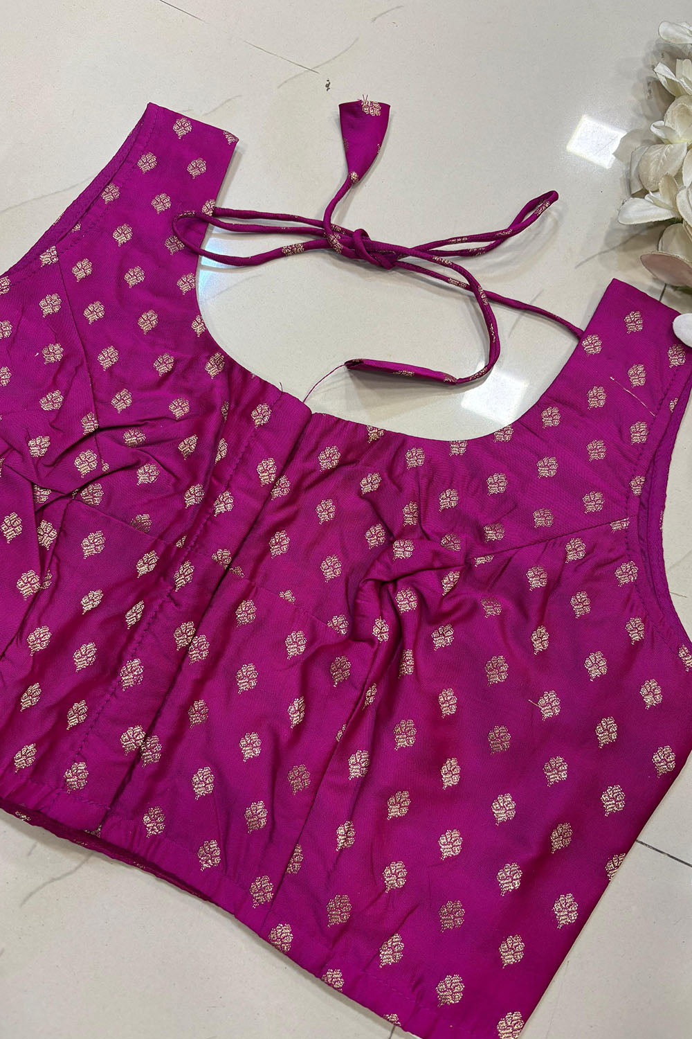 Elegant Pink Banarasi Silk Small Booti Design Non Padded Blouse - Luxurion World