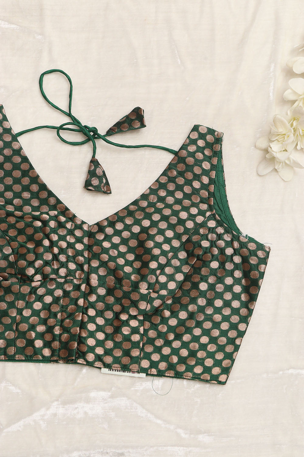 Green Banarasi Silk Polka Dot Design Blouse - Luxurion World