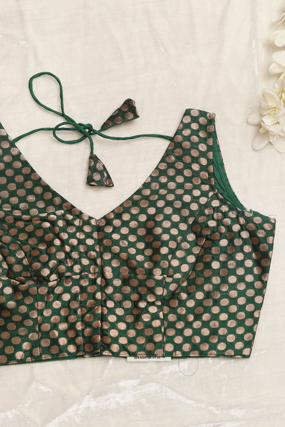 Green Banarasi Silk Polka Dot Design Blouse - Luxurion World