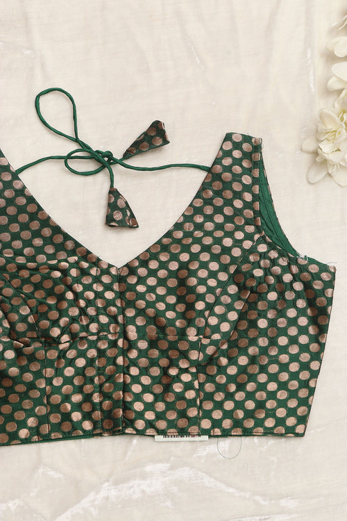 Green Banarasi Silk Polka Dot Design Blouse - Luxurion World