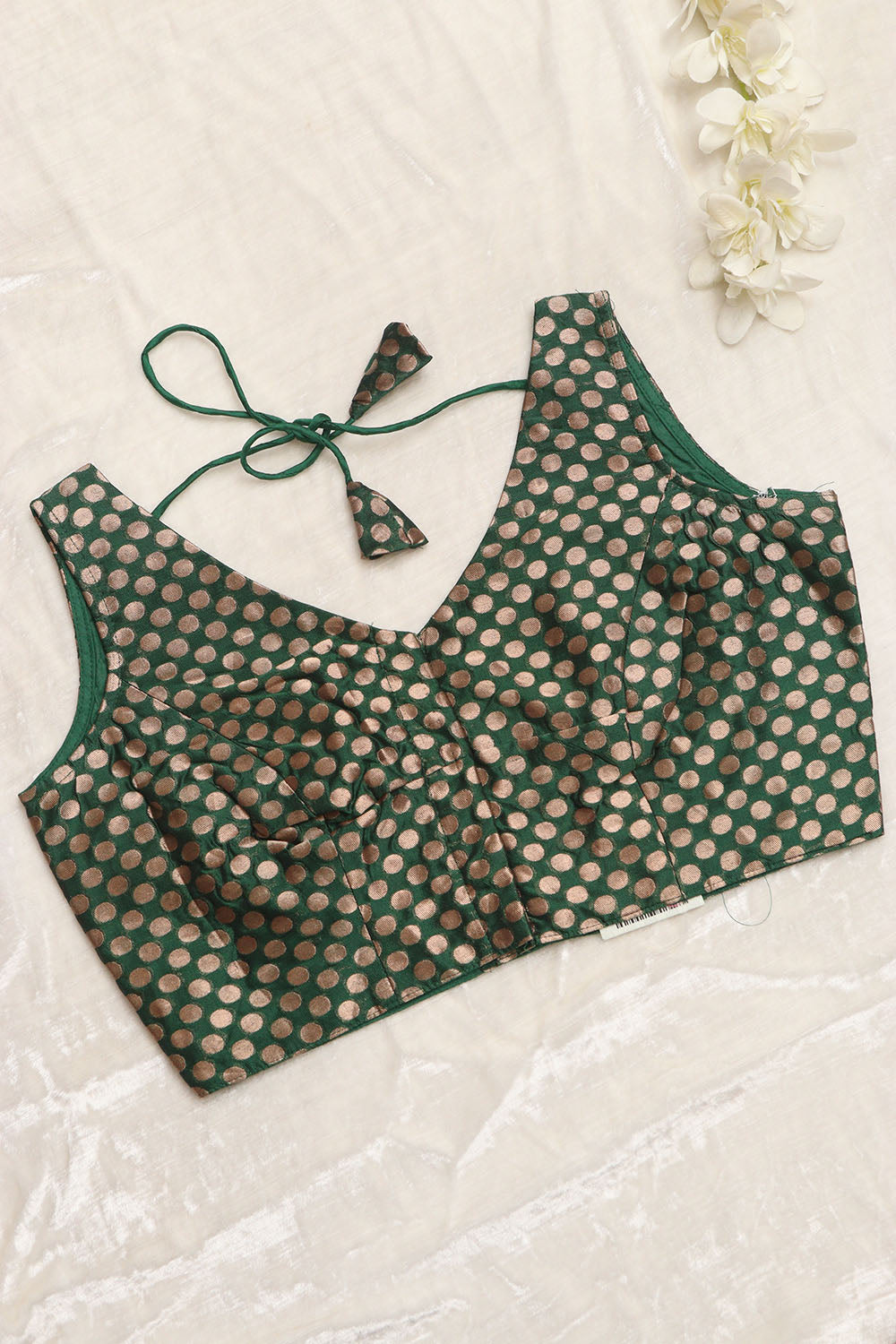 Green Banarasi Silk Polka Dot Design Blouse - Luxurion World