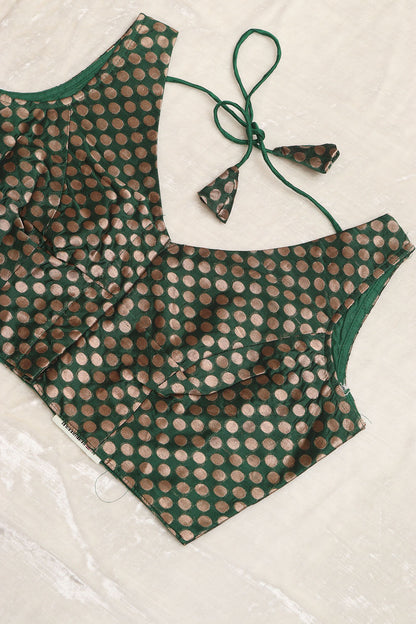 Green Banarasi Silk Polka Dot Design Blouse - Luxurion World