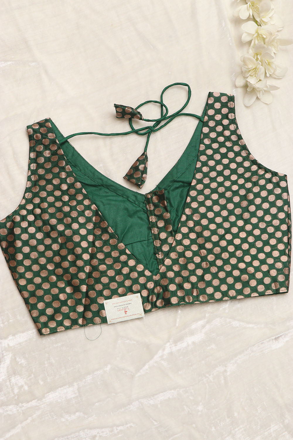 Green Banarasi Silk Polka Dot Design Blouse - Luxurion World