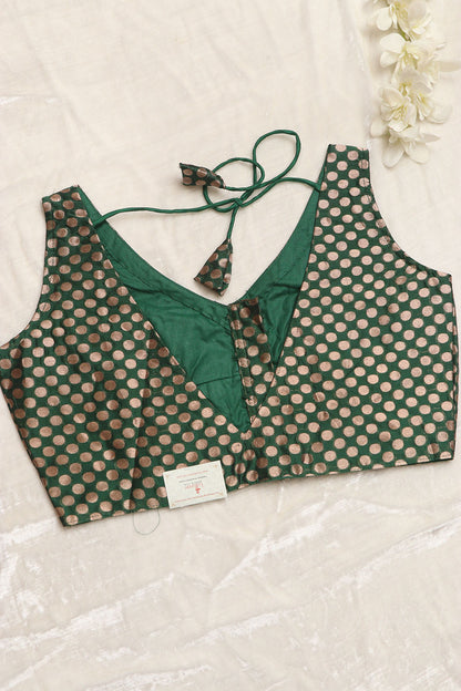 Green Banarasi Silk Polka Dot Design Blouse - Luxurion World