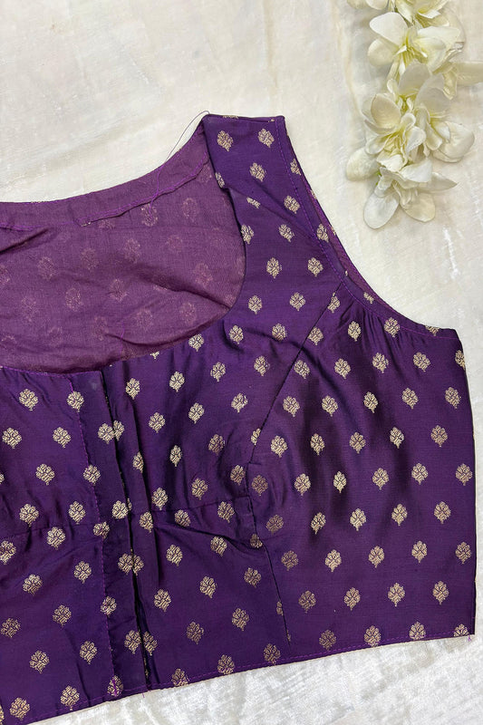 Stunning Purple Banarasi Silk Small Booti Design Non Padded Blouse - Luxurion World