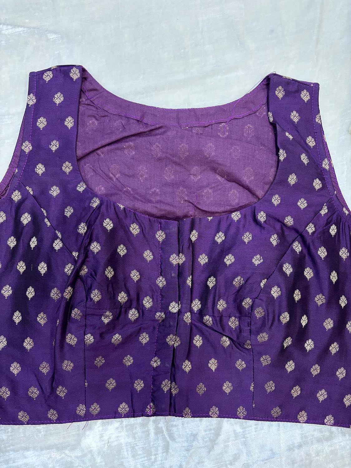 Stunning Purple Banarasi Silk Small Booti Design Non Padded Blouse - Luxurion World