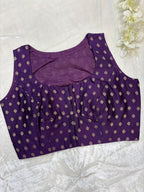 Stunning Purple Banarasi Silk Small Booti Design Non Padded Blouse - Luxurion World