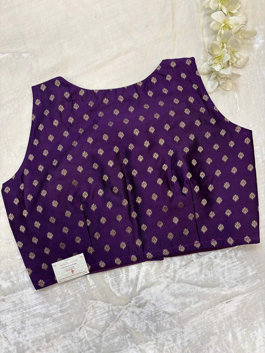 Stunning Purple Banarasi Silk Small Booti Design Non Padded Blouse - Luxurion World