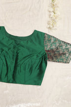 Elegant Green Plain Silk Non Padded Blouse With Banarasi Border - Luxurion World