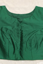 Elegant Green Plain Silk Non Padded Blouse With Banarasi Border - Luxurion World