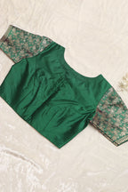 Elegant Green Plain Silk Non Padded Blouse With Banarasi Border - Luxurion World