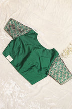 Elegant Green Plain Silk Non Padded Blouse With Banarasi Border - Luxurion World