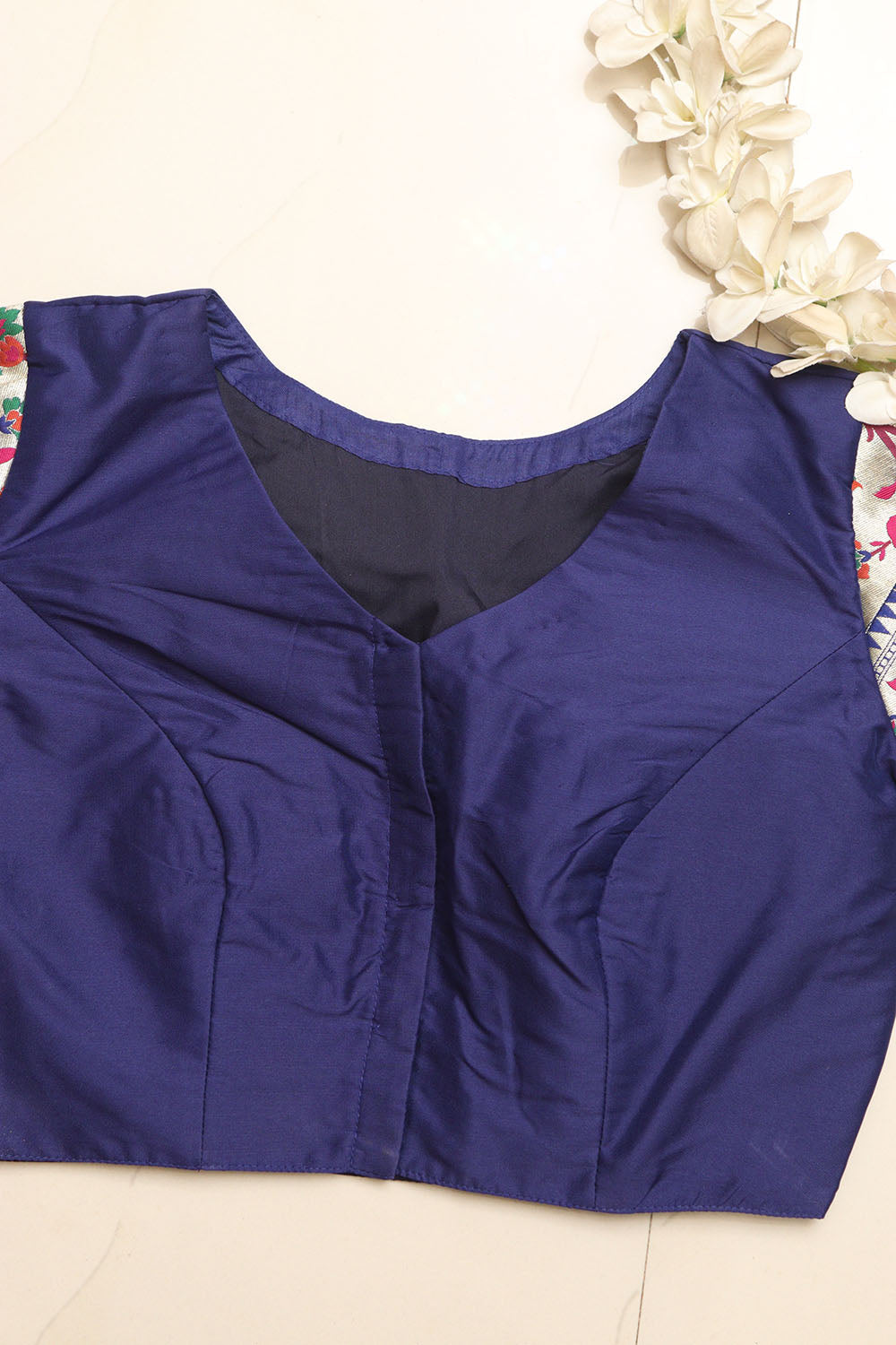 Blue Plain Silk Non Padded Blouse With Paithani Border - Luxurion World