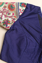 Blue Plain Silk Non Padded Blouse With Paithani Border - Luxurion World