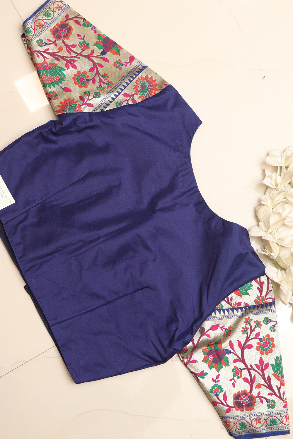Blue Plain Silk Non Padded Blouse With Paithani Border - Luxurion World