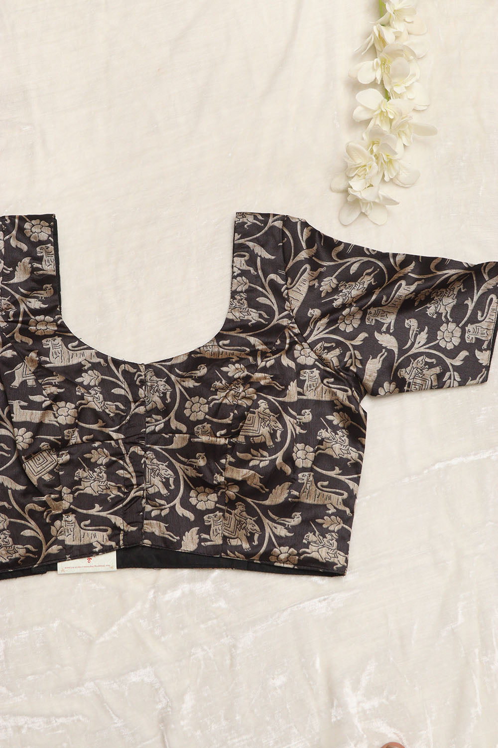 Exquisite Black Shikargah Design Digital Printed Tussar Silk Blouse - Luxurion World