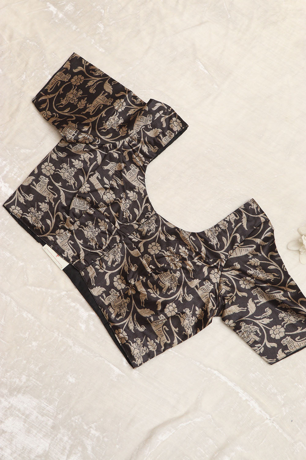 Exquisite Black Shikargah Design Digital Printed Tussar Silk Blouse - Luxurion World