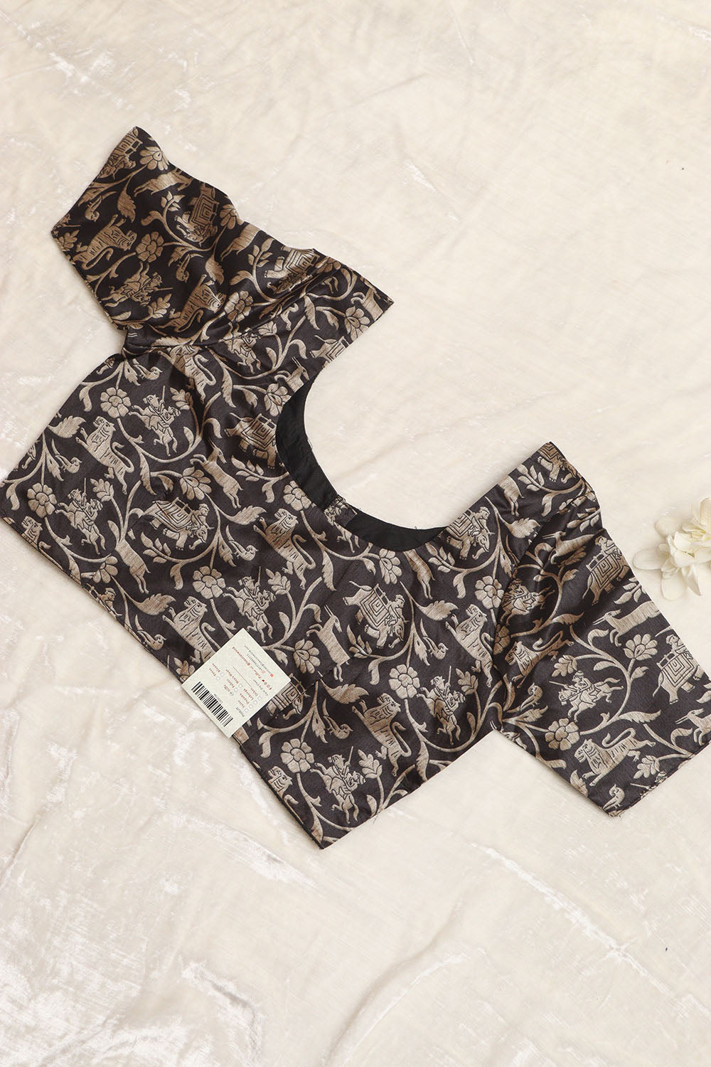 Exquisite Black Shikargah Design Digital Printed Tussar Silk Blouse - Luxurion World