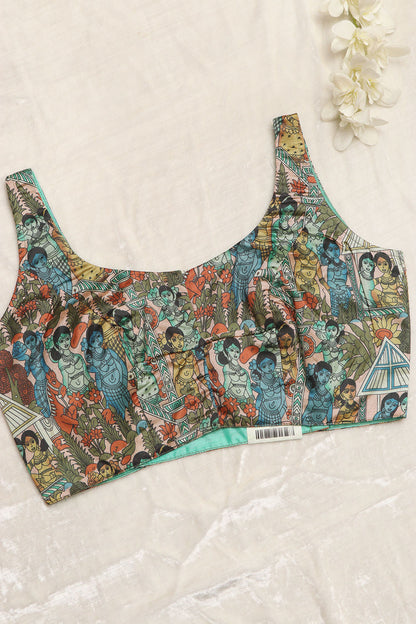 Multicolor Digital Printed Kalamkari Tussar Silk Blouse - Luxurion World