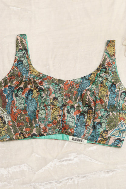 Multicolor Digital Printed Kalamkari Tussar Silk Blouse - Luxurion World