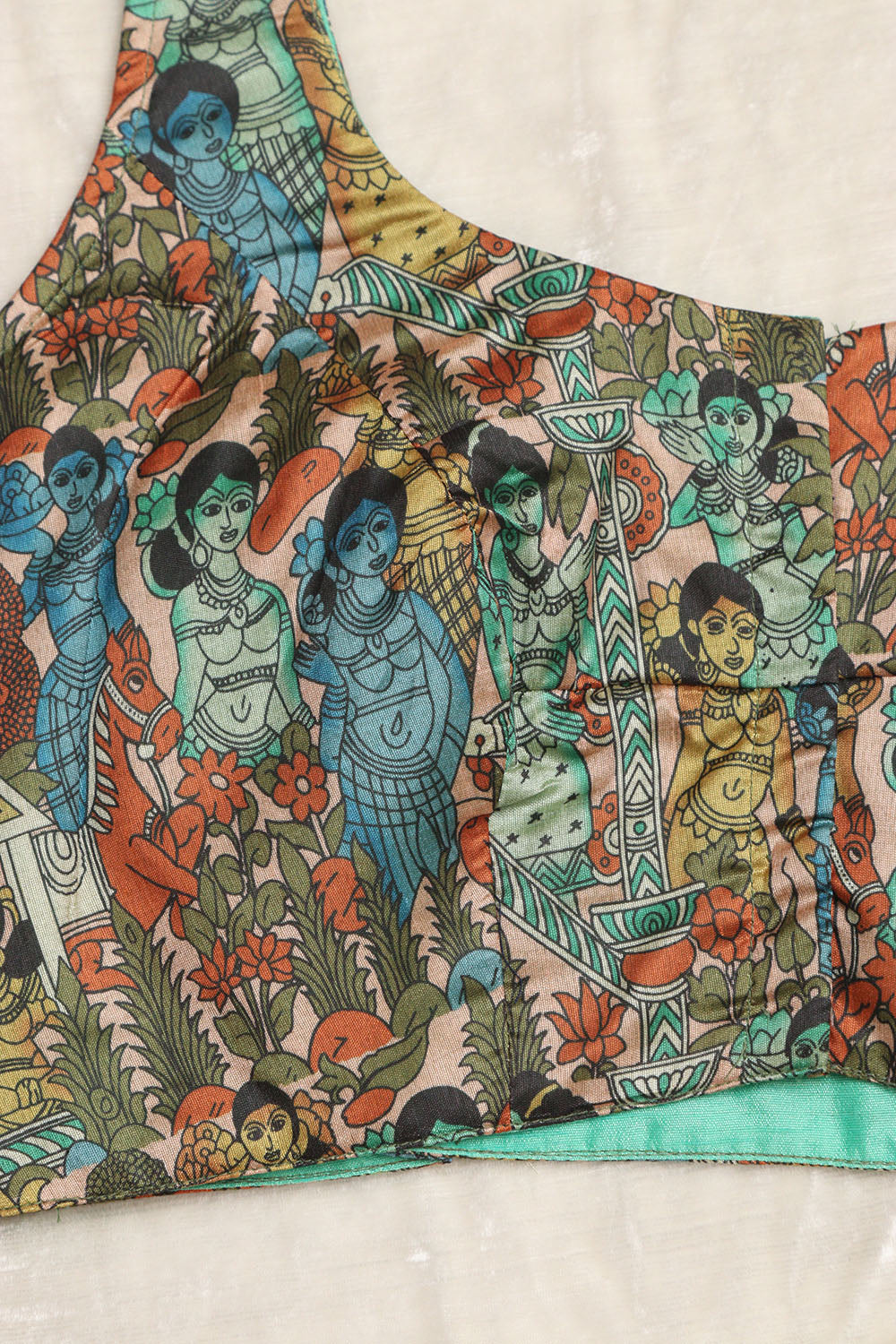 Multicolor Digital Printed Kalamkari Tussar Silk Blouse - Luxurion World