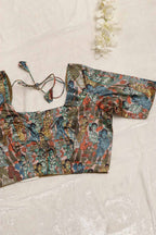 Multicolor Digital Printed Kalamkari Tussar Silk Blouse - Luxurion World