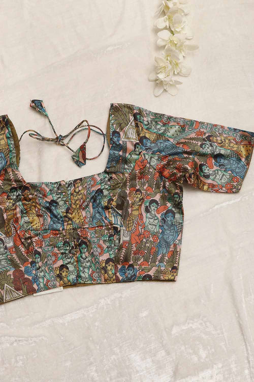 Multicolor Digital Printed Kalamkari Tussar Silk Blouse - Luxurion World