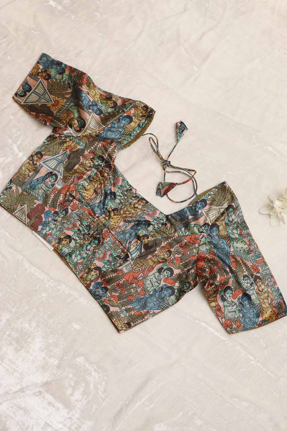 Multicolor Digital Printed Kalamkari Tussar Silk Blouse - Luxurion World