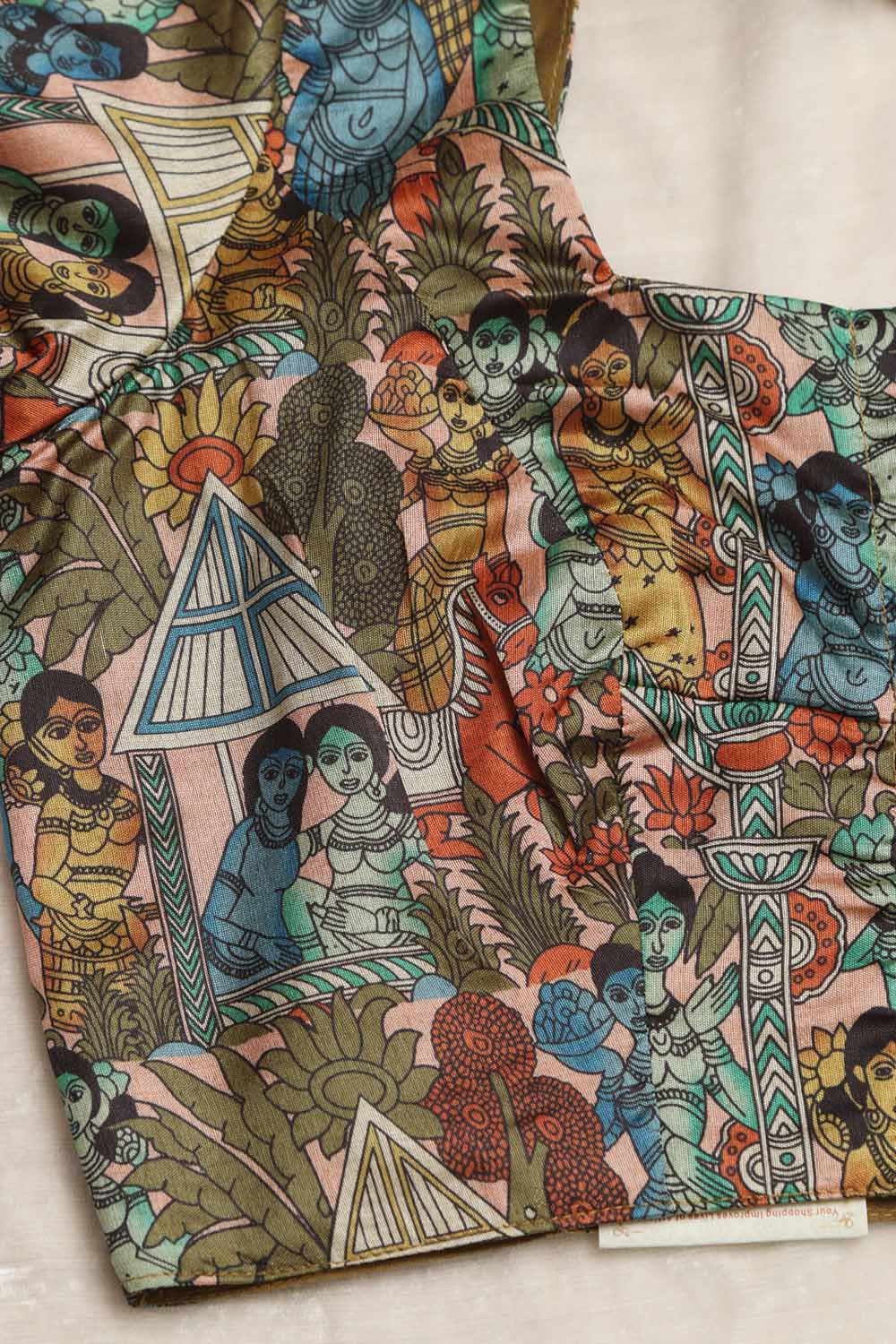 Multicolor Digital Printed Kalamkari Tussar Silk Blouse - Luxurion World