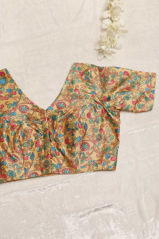 Yellow Kalamkari Tussar Silk Blouse - Luxurion World