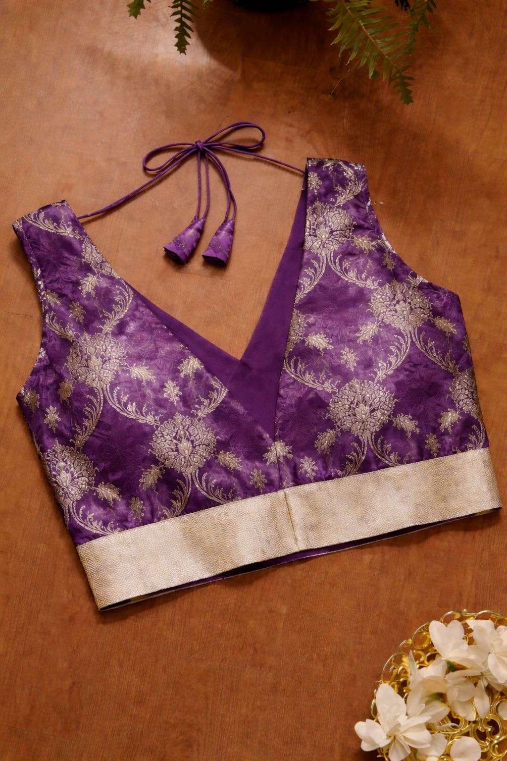 Stunning Purple Banarasi Silk Blouse - Luxurion World