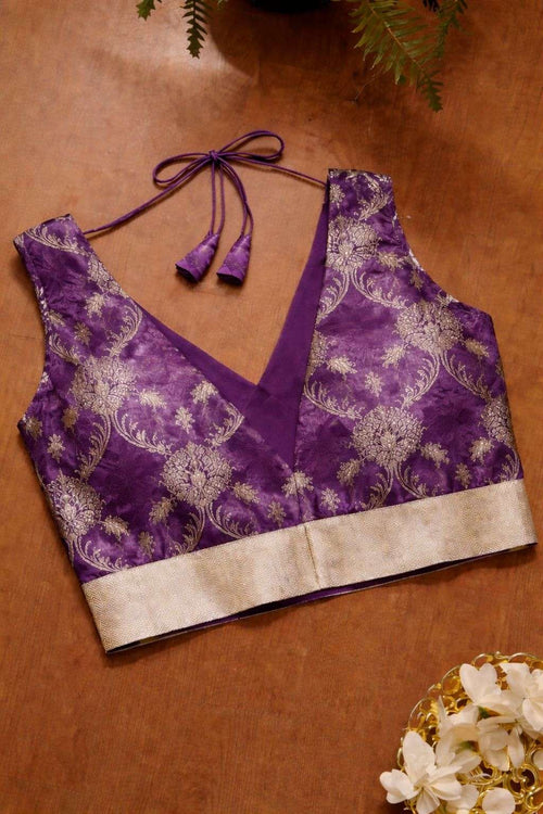 Stunning Purple Banarasi Silk Blouse - Luxurion World