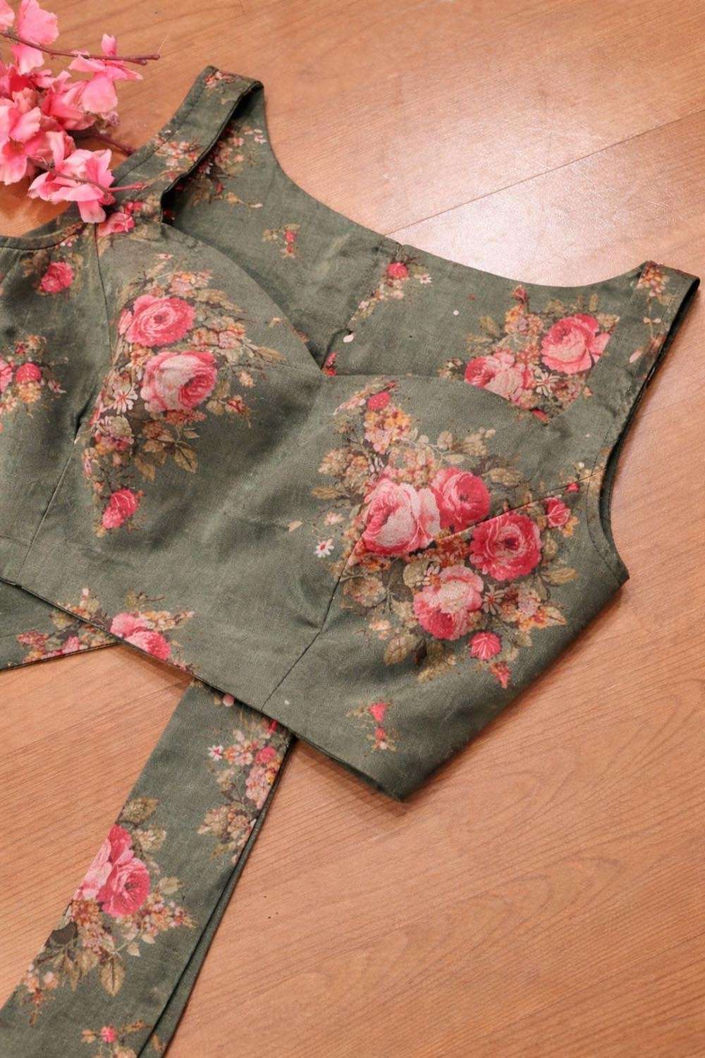 Green Trendy Digital Printed Silk Blouse - Luxurion World