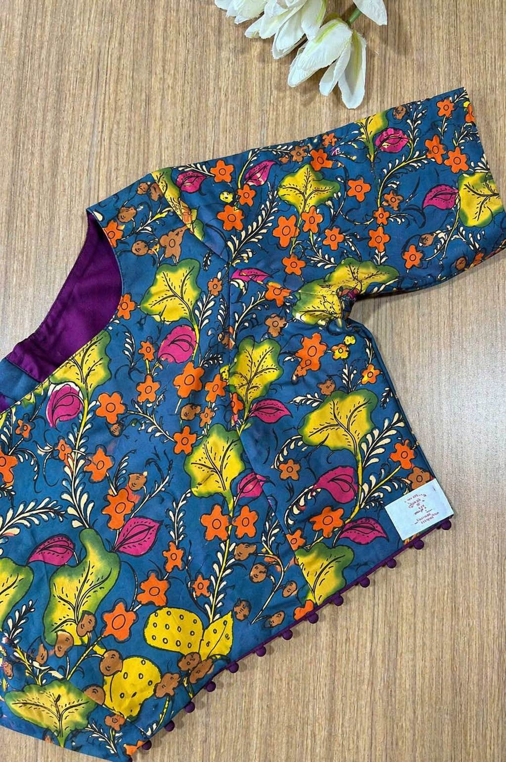 Blue Hand Painted Kalamkari Pure Silk Blouse - Luxurion World