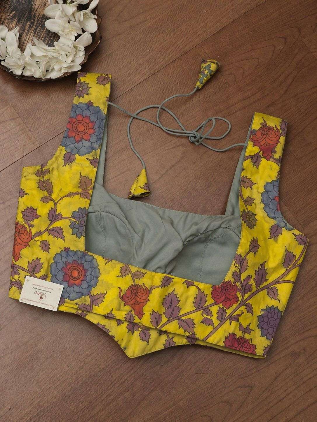 Yellow Hand Painted Kalamkari Pure Silk Blouse - Luxurion World